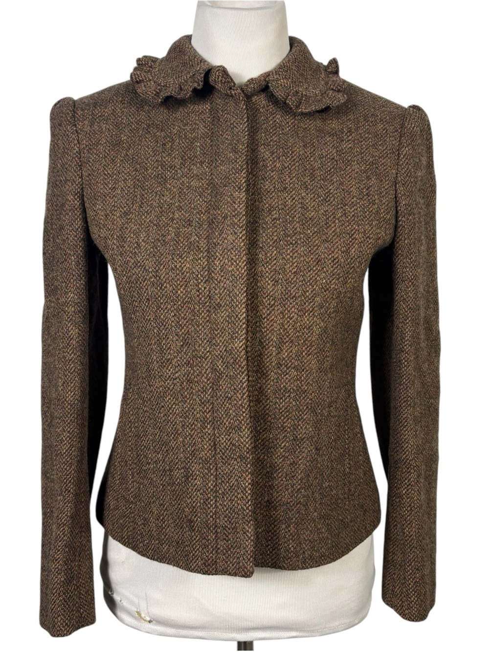 Paul Costelloe VTG Wool Twee Tweed Dark Academia Peter Pan Collar Jacket Sz 8